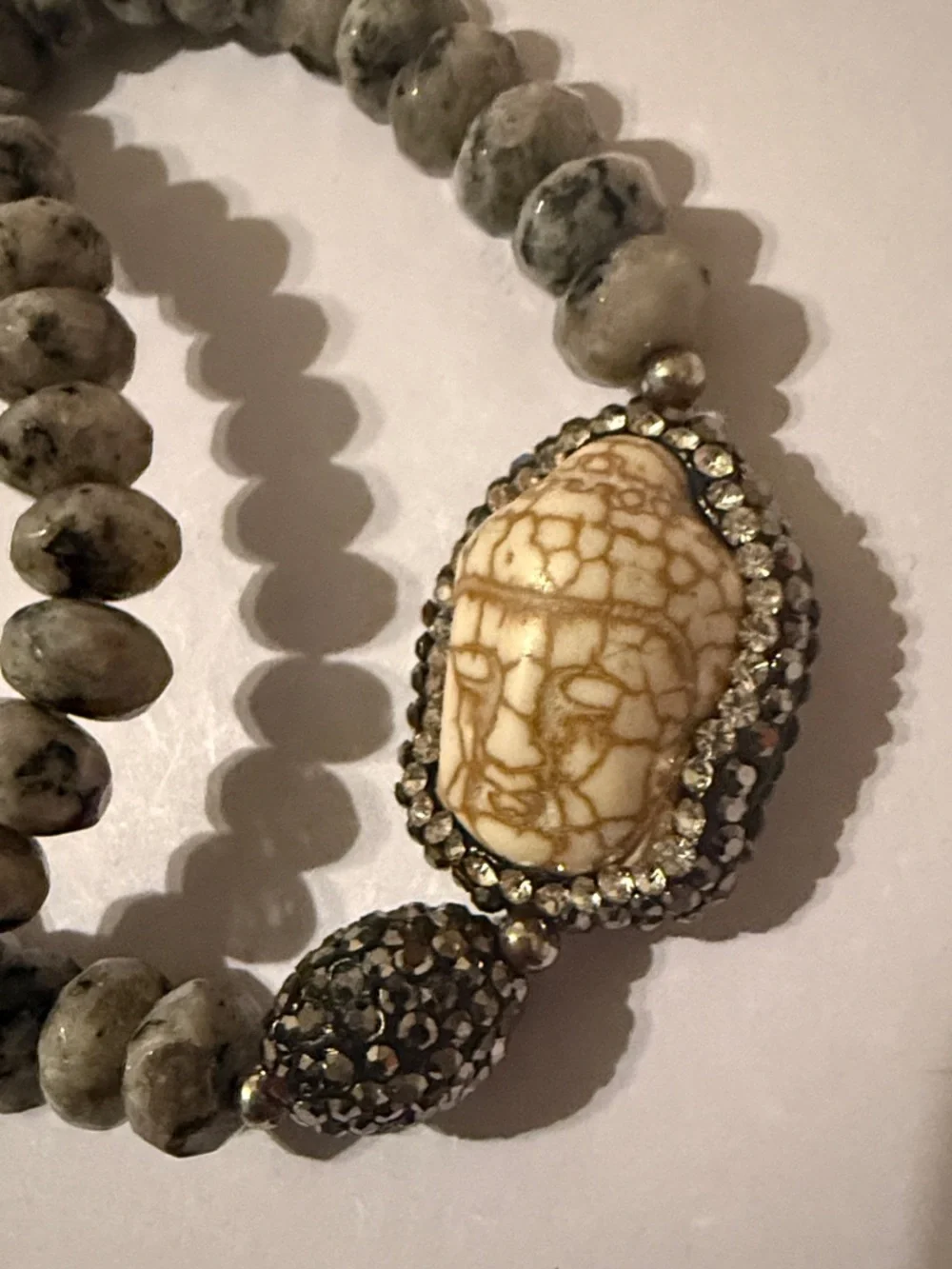 Buddha White Turquoise and Jasper beaded stretch bracelet set